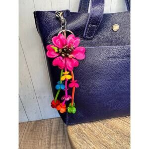 Pink Daisy Flower Leather Bag Charm Genuine Leather Purse Crossbody Keychain NEW